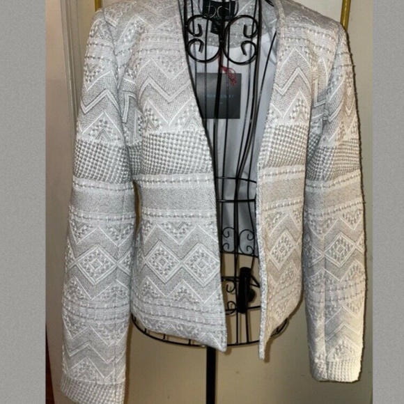 CYNTHIA ROWLEY GRAY & WHITE SOUTHWEST WOVEN JACKET~LINED~MEDIUM - Picture 3 of 7